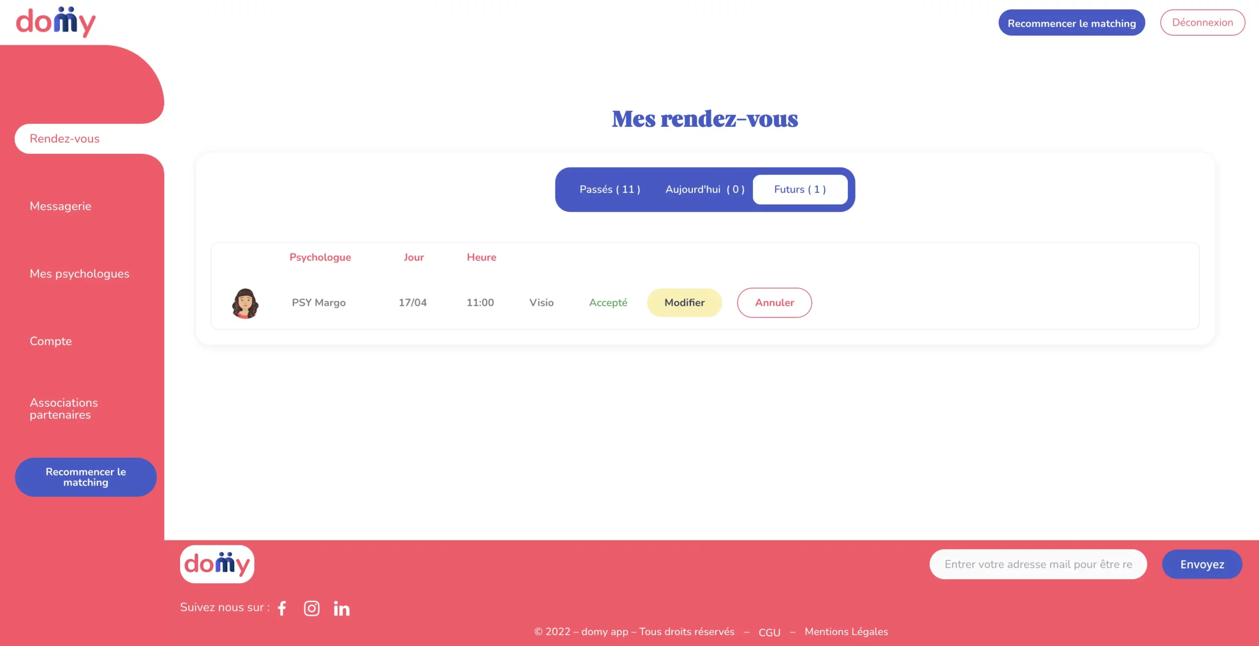 Écran mes rdv - Plateforme de mise en relation psychologues patients